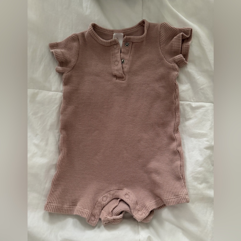 H&M Dusty Pink Waffle Knit Baby Romper